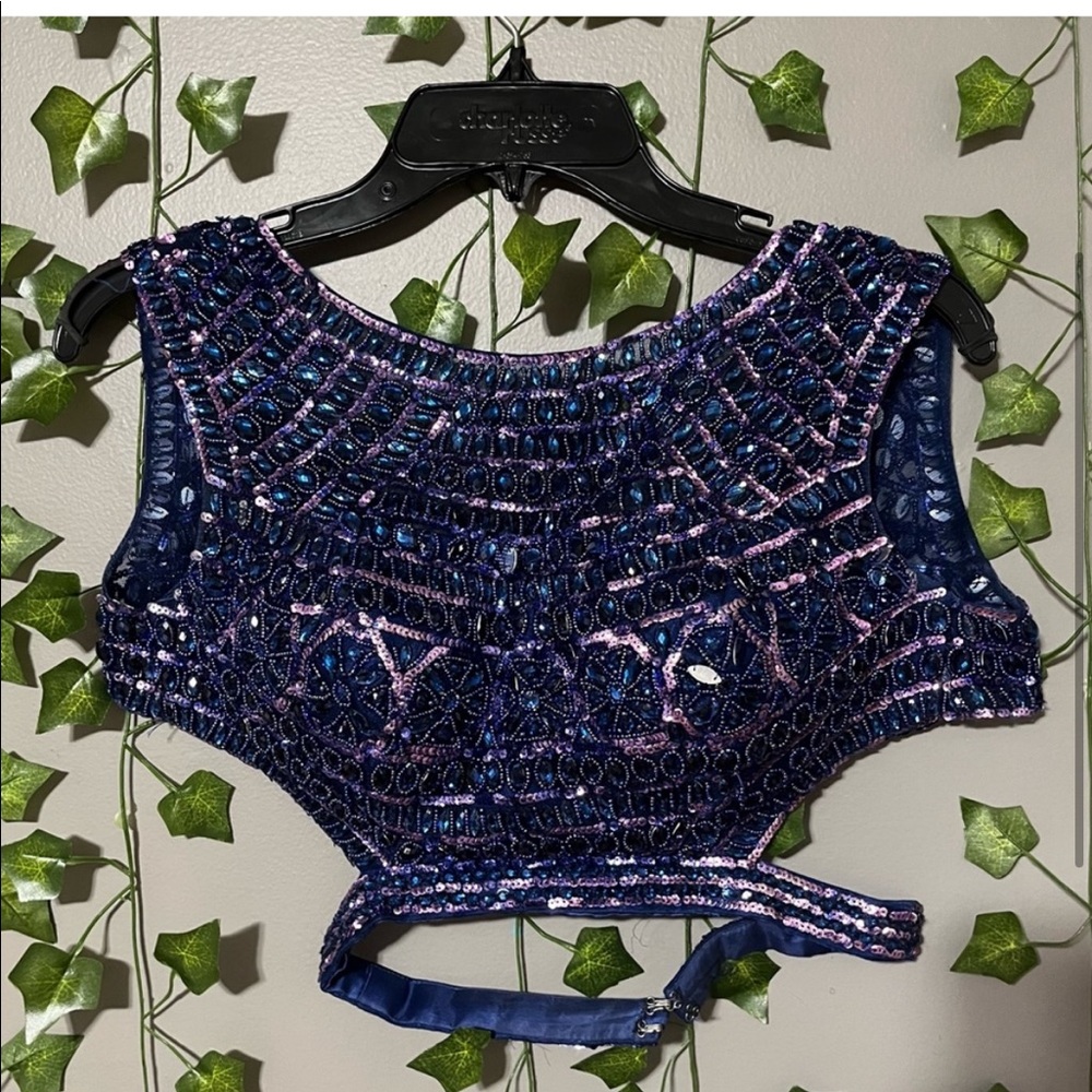 Sherri Hill Navy Beaded Two-Piece Prom Dress - Picture 2 of 4